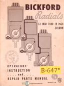 Bickford-Cincinnati-Bickford Cincinnati, Super Service Radial Drill Instruction & Parts Manual 1951-11\"-13\"-15\"-17 Inch-19 Inch-19\"-03
